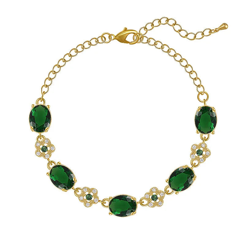 Custom Wholesale Luxury Jewelry New Arrival Crystal Bracelet Women Diamond Emerald Gemstone Adjustable Bracelet