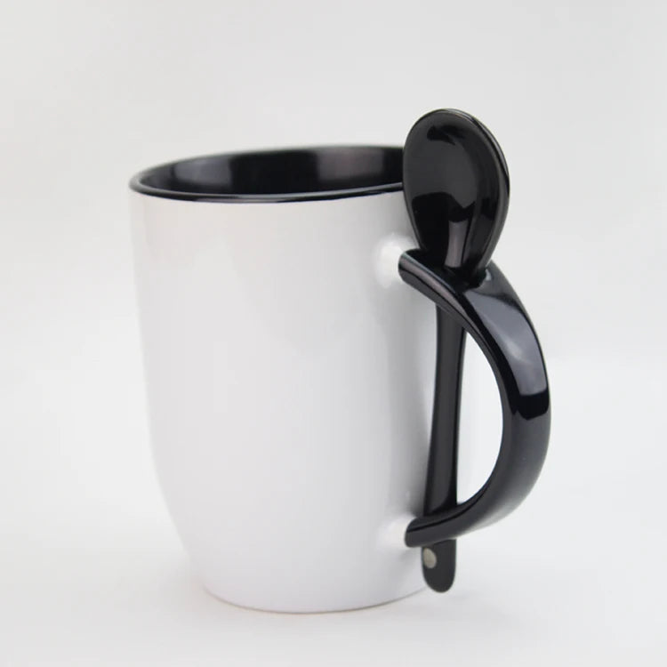11oz Blank Sublimation Ceramic Coffee Cup with Spoon Inner Handle Colored Personality Logo Custom Glazed Mug