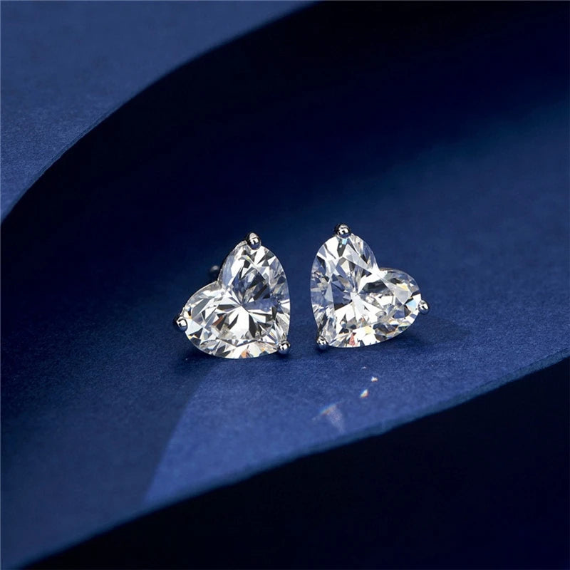 Aimgal 1ct Heart-Shape Stud Earrings 8A High Carbon Diamond S925 Sterling Silver Plated 18K Gold Fine Jewelry for Party Gift