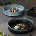 Factory Wholesale Black Navy Round Shape Glaze Steak Chinese Snack Flat Japanese Style Plate Dish for Restaurant