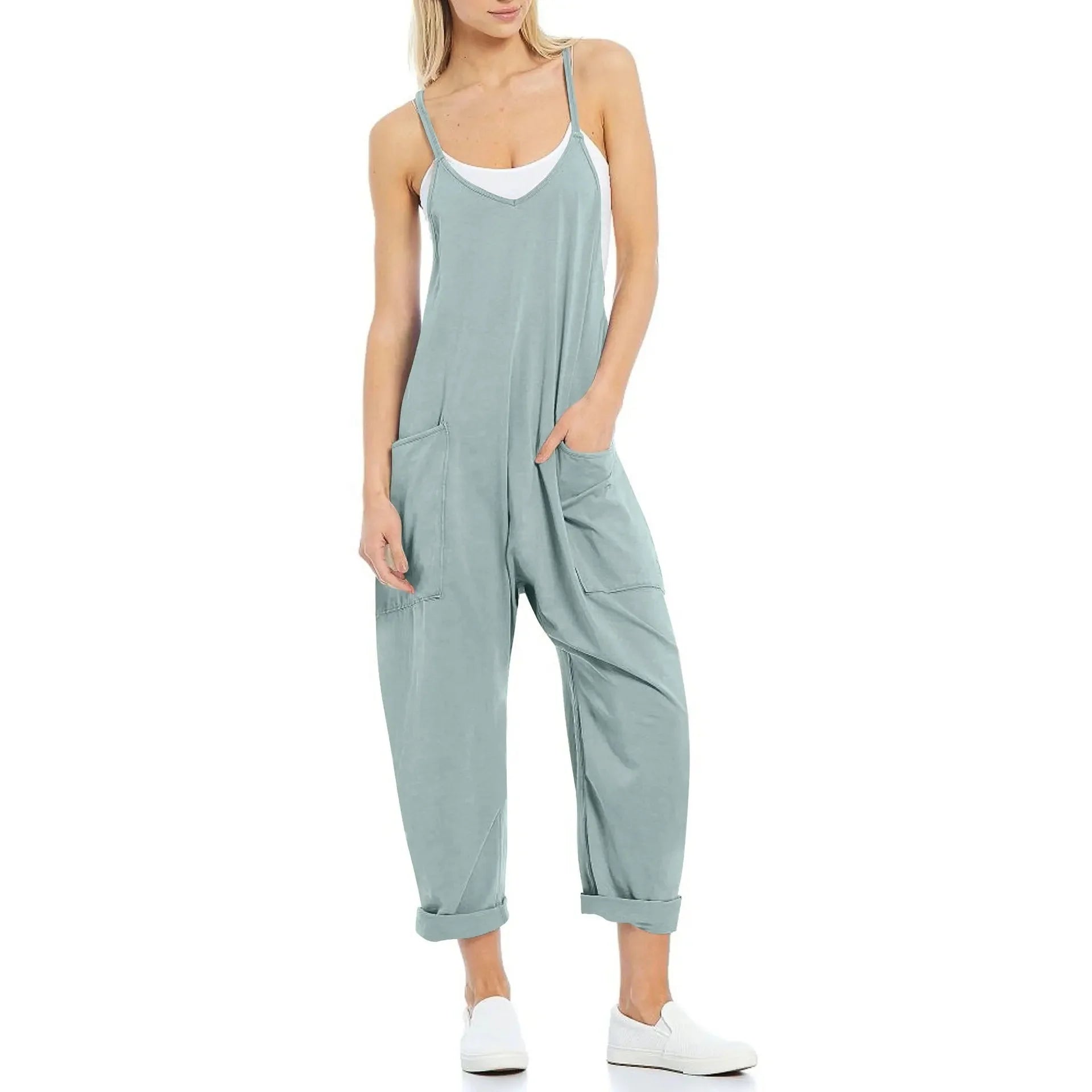 Alike Womens Long Loose Jumpsuits Adjustable Straps Overalls Romper Playsuit With Large Pockets