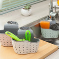 Kitchen Sink Caddy Silicone Plastic Sponge Soap Holder Hanging Ajustable Strap Faucet Caddy with Drain Holes for Drying