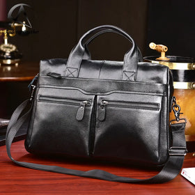 Andong Genuine Cow Leather Shoulder Bag Business Handbag Laptop Briefcase for Men Large Capacity Multifunctional Crossbody Bags
