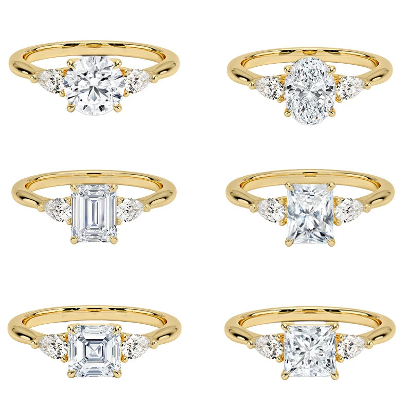 Wholesale IGI  Certified HPHT CVD D VS1 1CT 18K Solid Gold  Stone Oval Cut with Pear Diamond Trilogy Engagement Ring