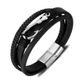 Trendy Multi-layer Woven Leather Bracelet with Magnetic Clasp Stainless Steel Fishhook Fiber Synthetic Leather Bracelet for Men