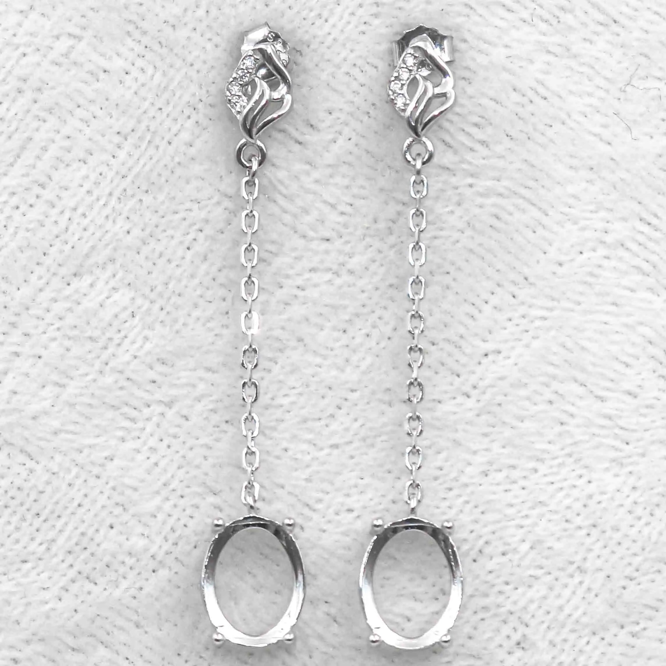 Sterling Silver 8*10mm Semi Mount Line Earrings Empty Support Blank Claws Setting S925 Base Without Center Stone for DIY Inlay