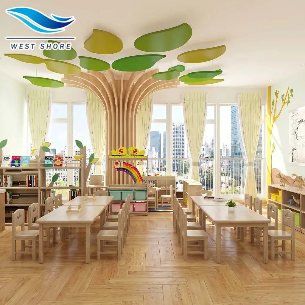 Montessori Solid Wood Table Chair Set Kids Play Learning Desk Daycare Nursery Preschool Classroom Safety Furniture Toddler Size