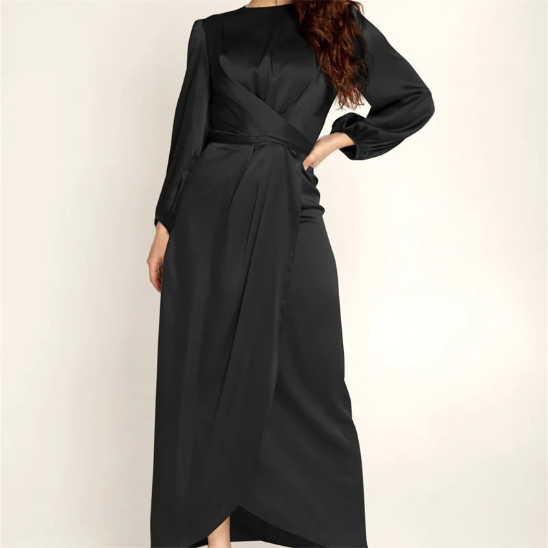 Best Selling Wholesale Fashion Design for Arabic Muslim Black Abaya Dubai Islamic Clothing  Women Muslim Satin Kimono Abaya