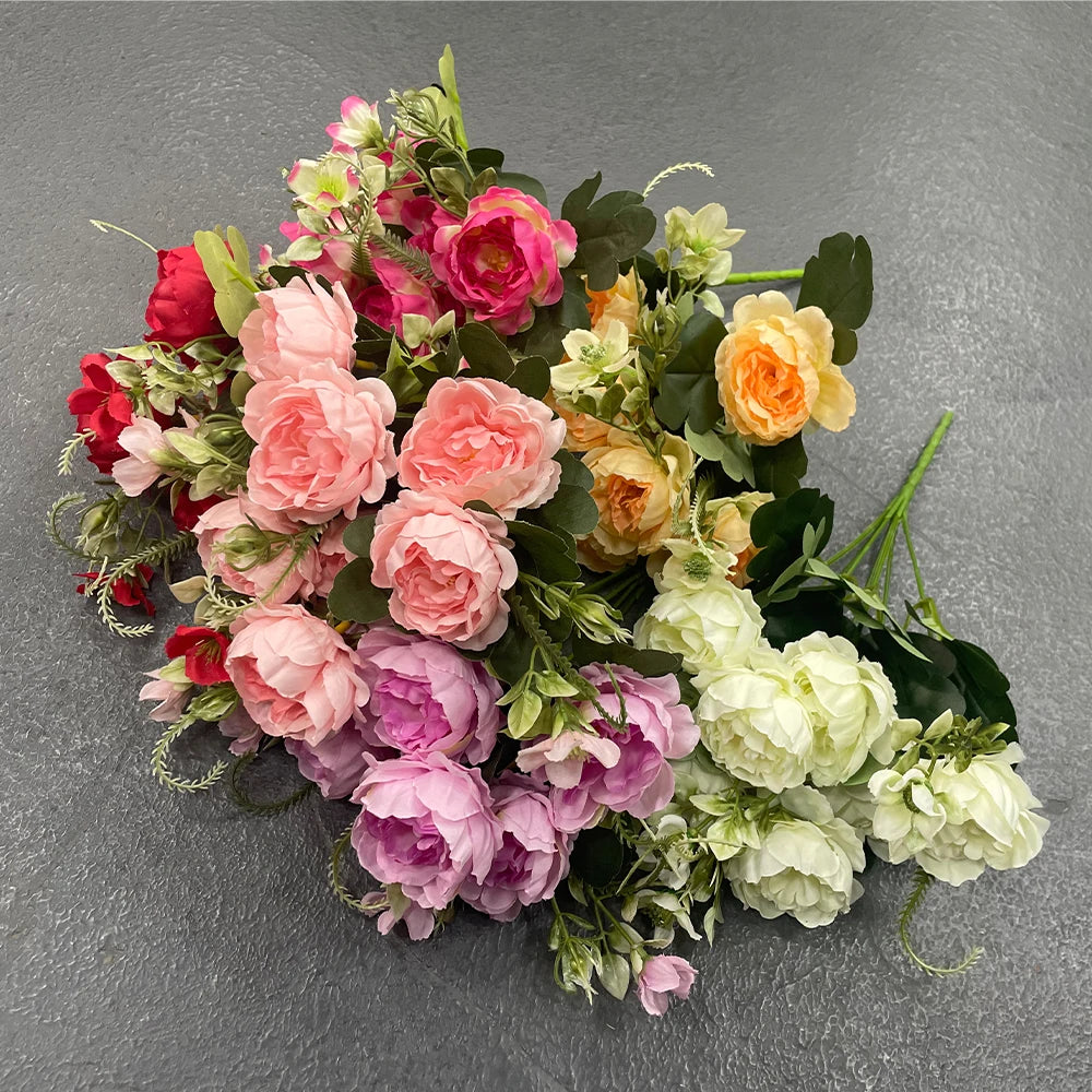 Artificial Plastic Peony Bouquets for Wedding and Valentine's Day Home Decoration 35cm Mini Peony Flowers MLD Brand