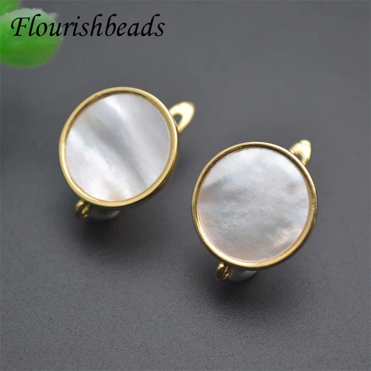 Simple Design Color Remain Gold Plated Natural Mop Shell Round Earring Hooks Clasps Findings for DIY Jewelry Making
