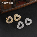 E064  Bling Bling Stud Earrings Brass CZ Heart Earrings Fashion Jewelry for Women