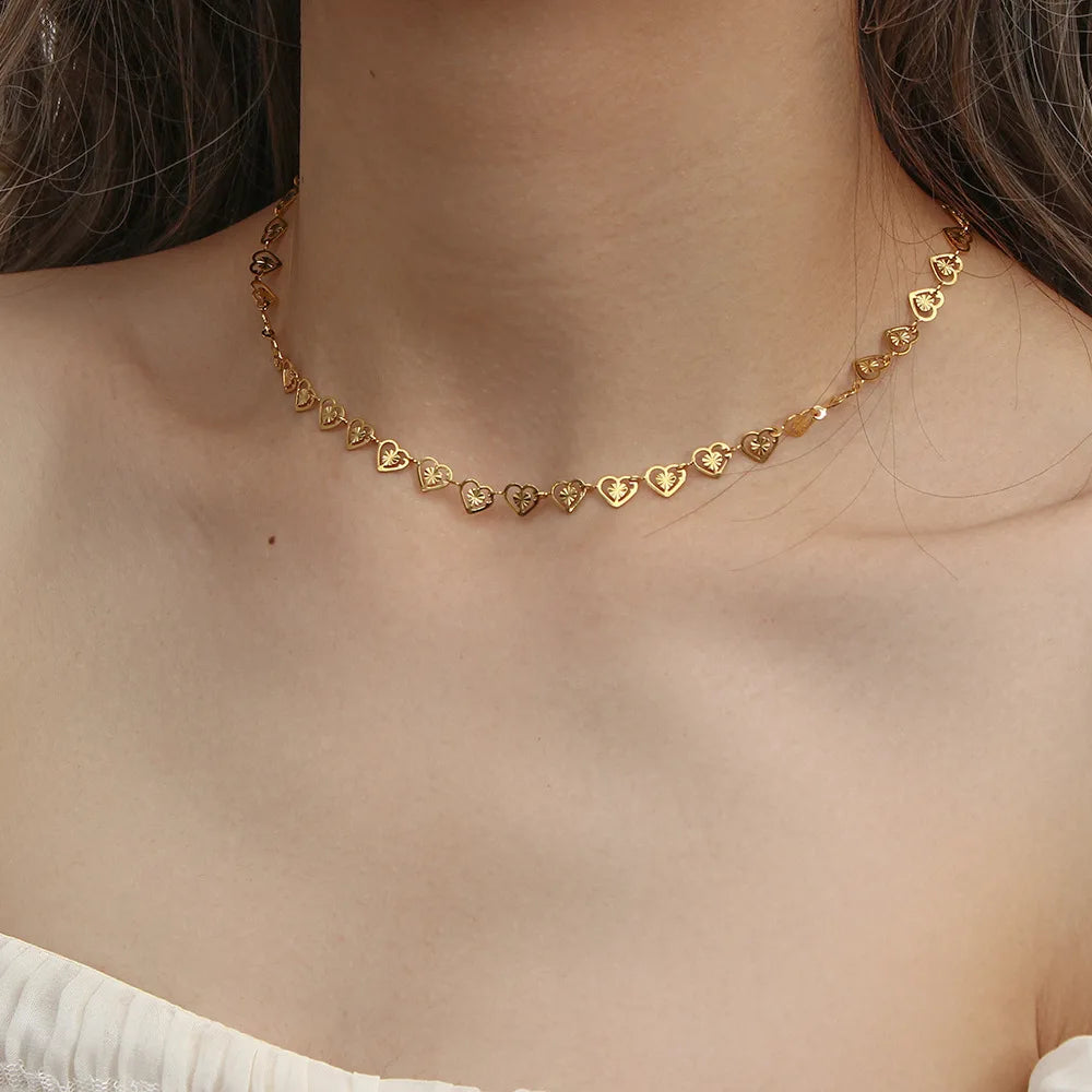 Europe Fashion Heart Shape Bracelet Necklace 18K Gold Plated Stainless Steel Choker Necklace Bracelet for Women