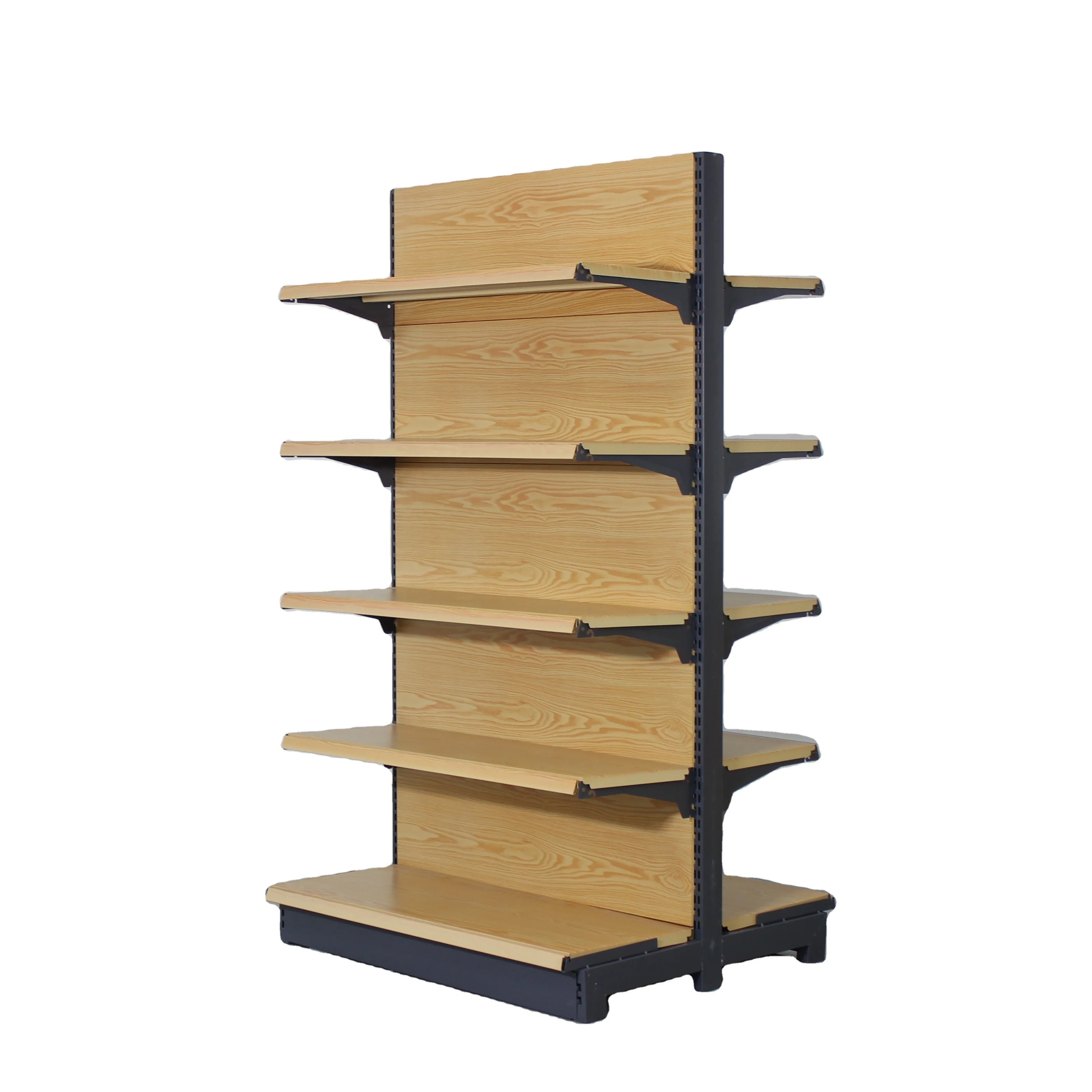 Wood Grain Style Good Looking Customized Gondola Shelving Rack Used in Supermarket