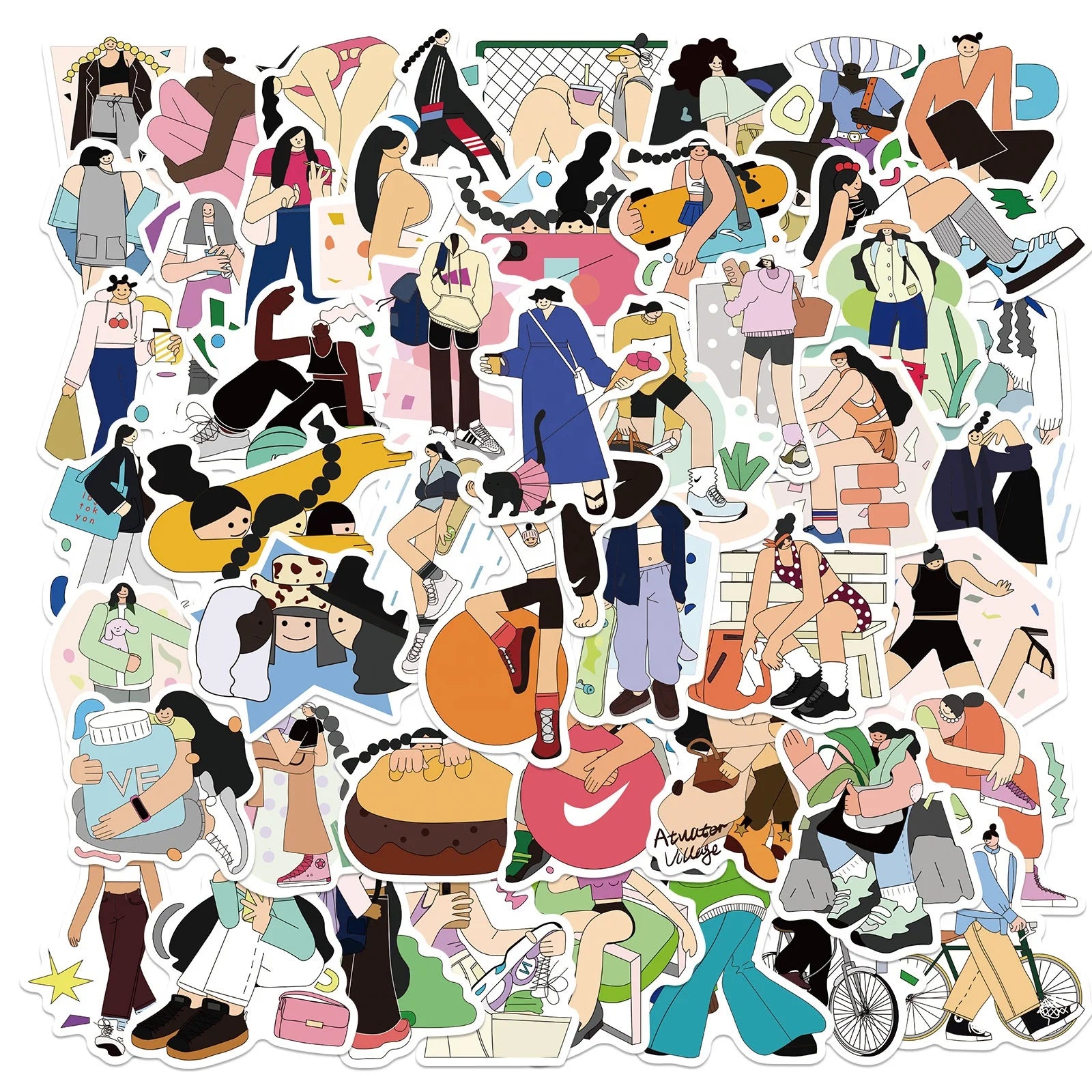 50Pcs Fresh Cartoon Comics Girl Dress up Sticker for Girl Student Notebook Diary Hand Account Decorative Stickers Set