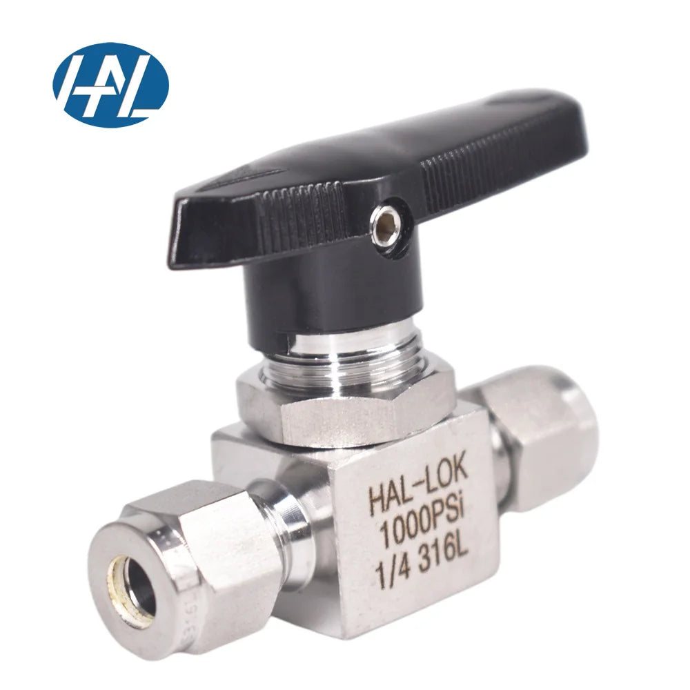 1/4 In. Stainless Steel Double Ferrule Ball Valve Manual Low Pressure Straight Pattern for Gas Applications