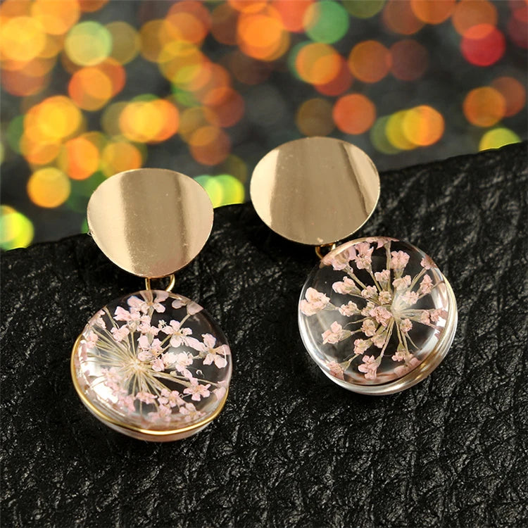 Trendy Glass Ball Starry Acrylic Earrings Temperament Wild Sequin Petals Earrings Korean Stud Dangle Earrings Accessories
