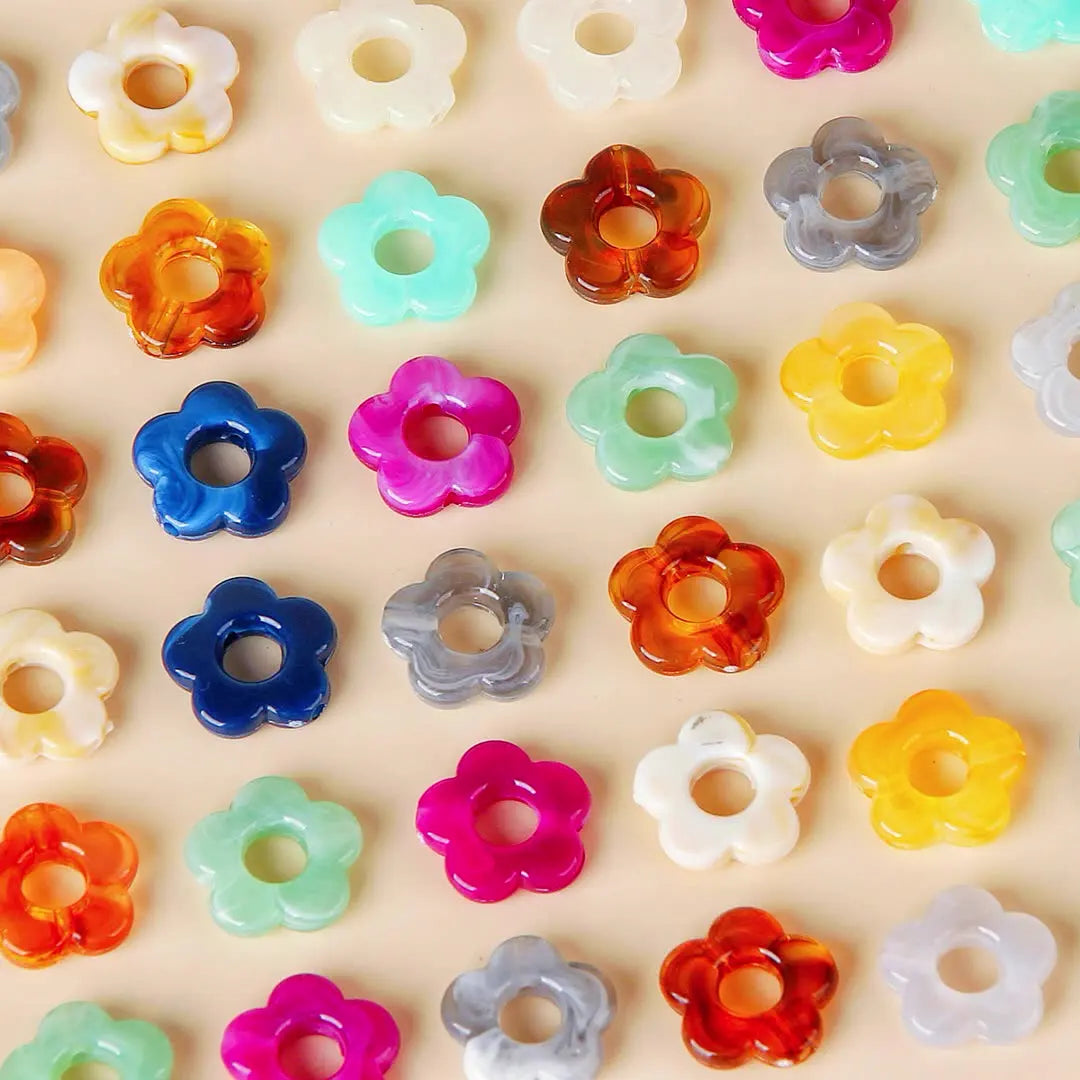 New 14*15mm Colorful Acrylic Beaded Handmade Dyeing Hollow Petal Flower Beads Charm for DIY  Making Jewelry Accessories