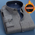 M-6xl Autumn Winter Men Fleece Warm Shirt 2023 Male Fashion Solid Long Sleeve Business Big Size Shirt Plaid Thick Warm Shirt