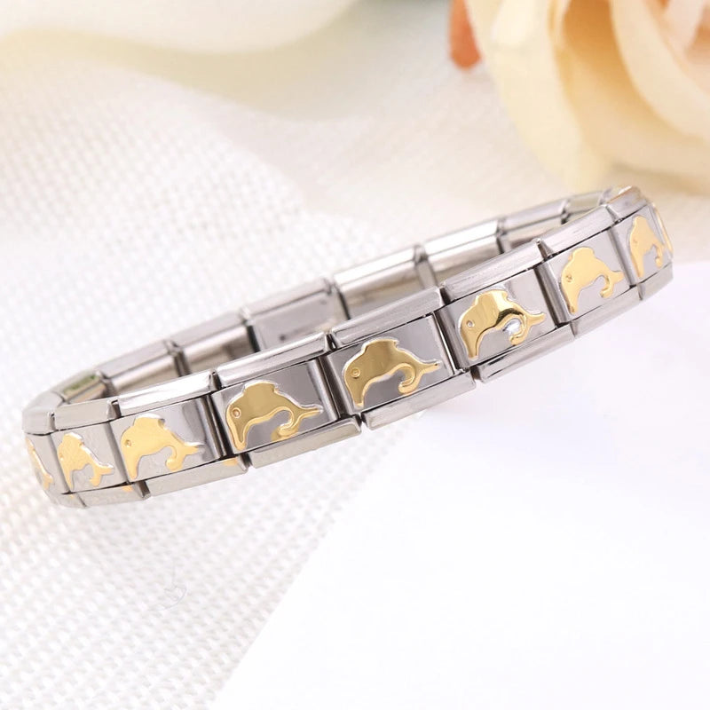 DIY Geometric Beads Hypoallergenic 18K Gold Plated Stainless Steel Module Bracelet 9mm Unisex