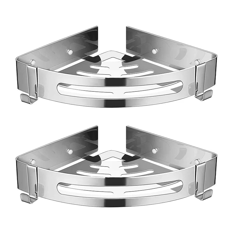 Wholesale Modern Stainless Steel Shiny & Black Bathroom Corner Wall-mounted Tripod Shelf No Drilling