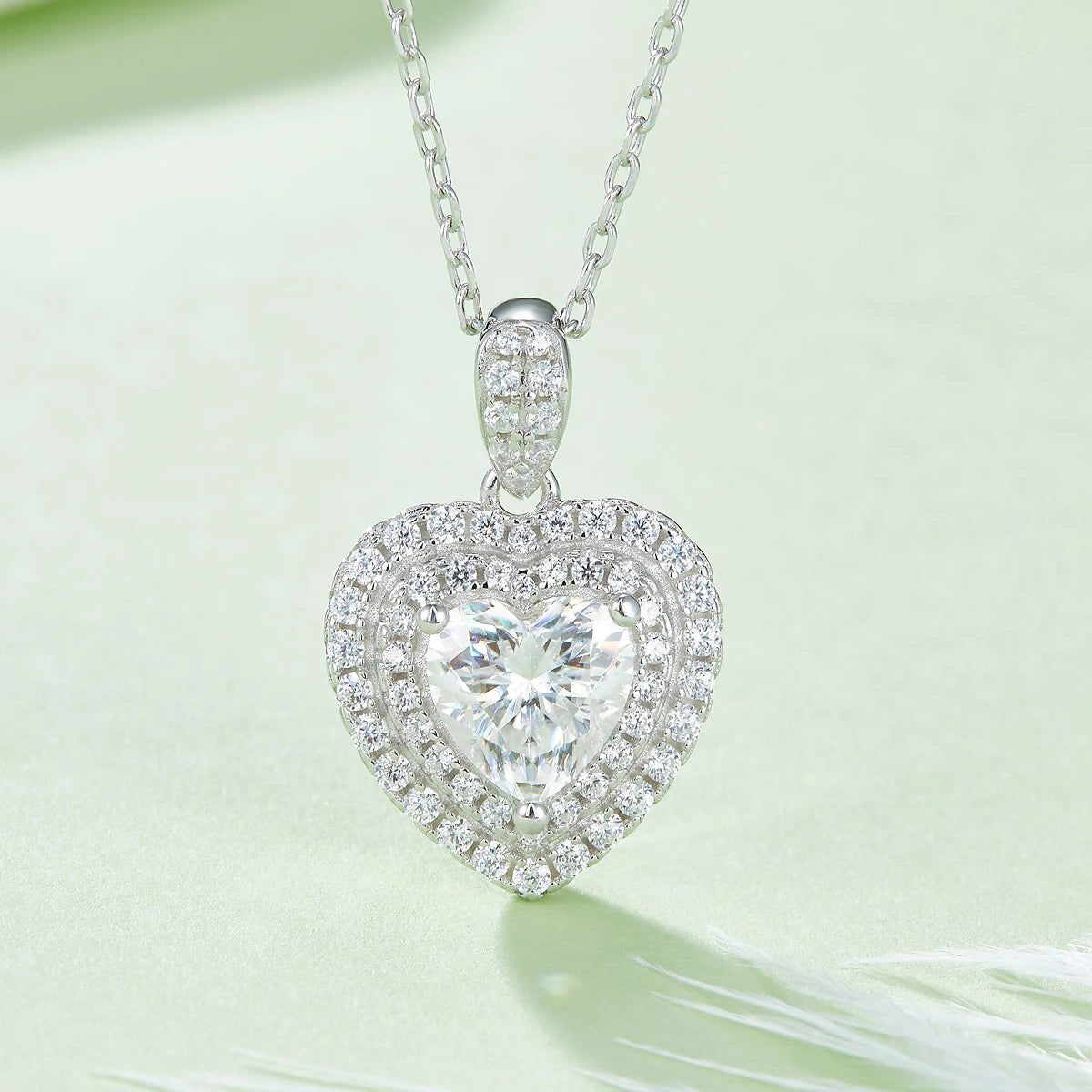 O93 Abiding Jewelry Heart Shape 1CT Moissanite Diamond Stone 925 Sterling Silver Double Halo Pendant Necklace