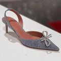 High-end Luxury Clear PVC Rhinestone Bowknot Pointed Toe Women's Heel Sandals Summer/Winter 7cm Heel Height Increasing
