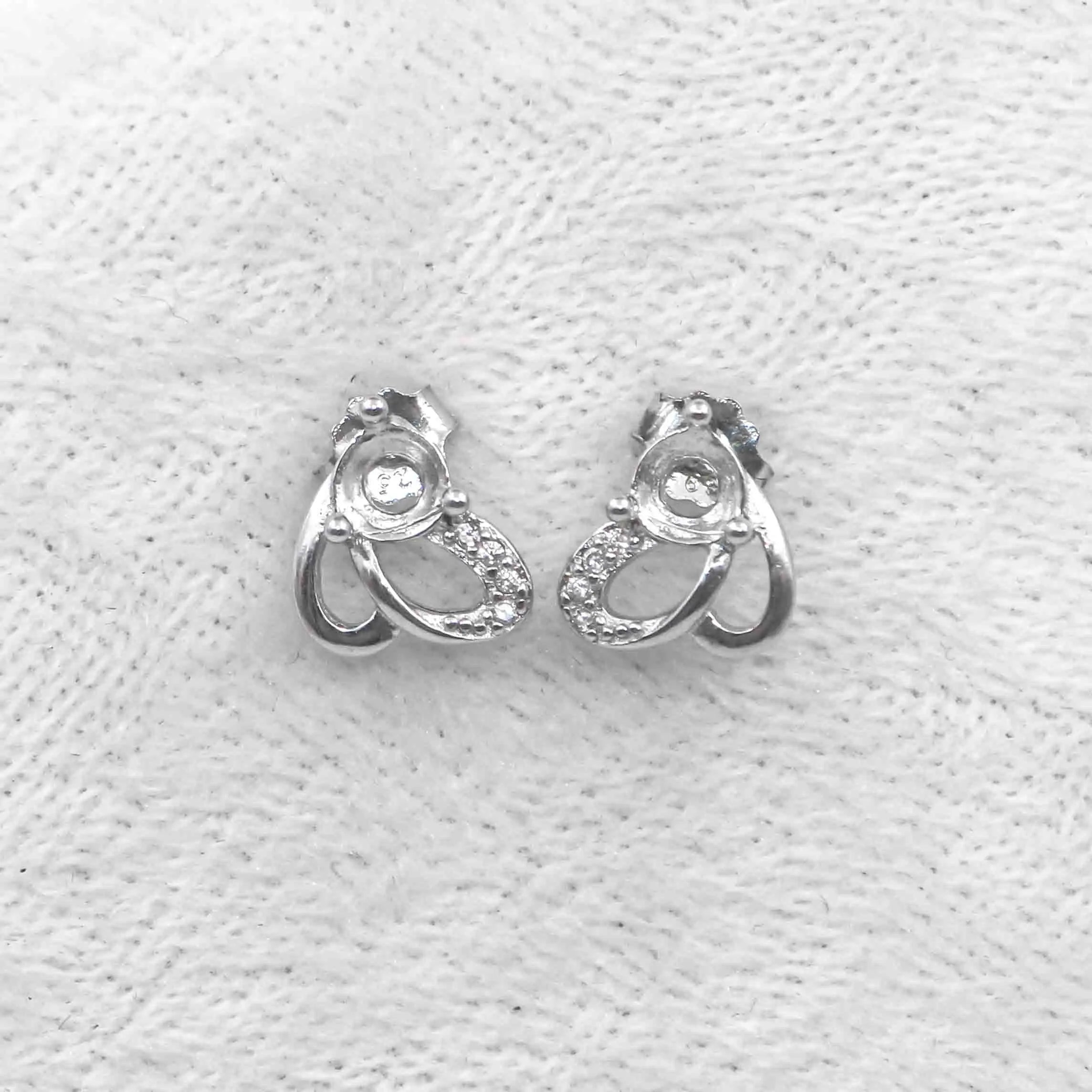 Sterling Silver 4*4mm Semi Mount Stud Earrings Empty Frame Support Blank Setting S925 Base Without Center Stone for DIY Inlay