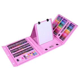 208 Pieces Tri-Fold Easel Art Set with Oil Pastels Crayons Colored Pencils Markers Art Box for Drawing Coloring
