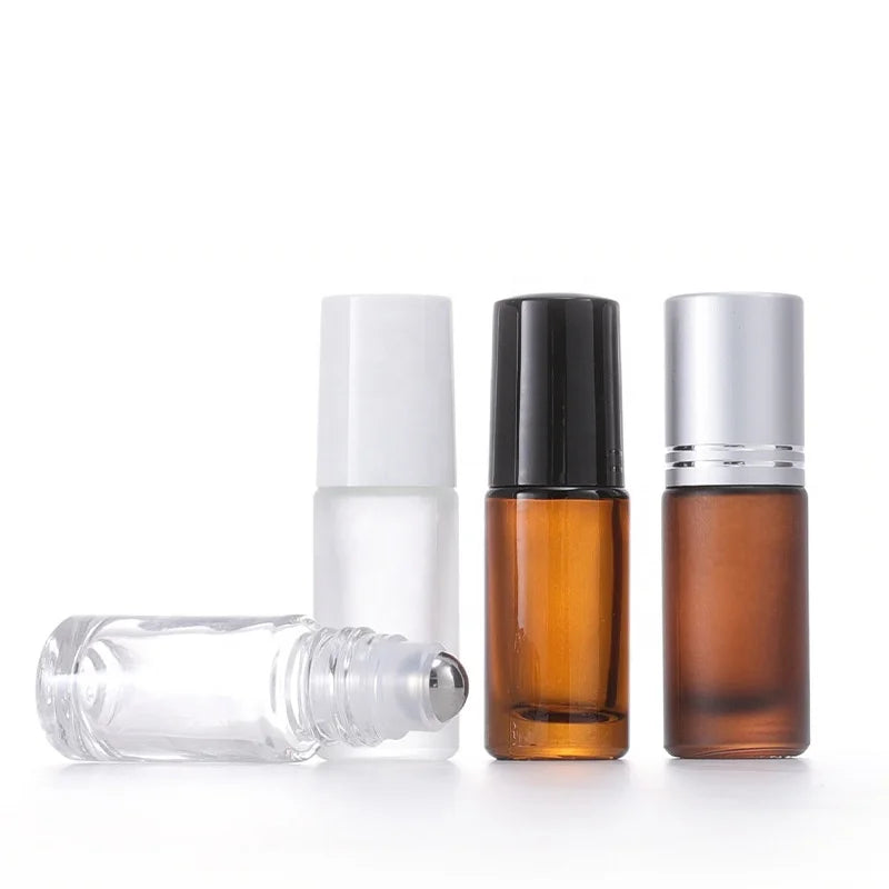 Hot Sale 5ml Clear Amber Frosted Glass Roll on Bottle with Stainless Steel Roller Ball Popular Roller Bottles