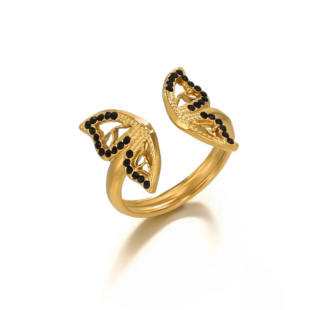 New Not Fade Women Open Ring Style High Quality Stainless Steel Zircon Butterfly Ring Women