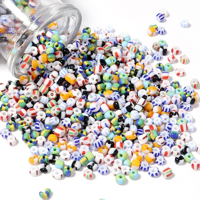 450g Pack 4mm Round Colorful Blue White Striped Glass Seed Beads for DIY Bracelet Making Kids Crafts Handmade Jewelry