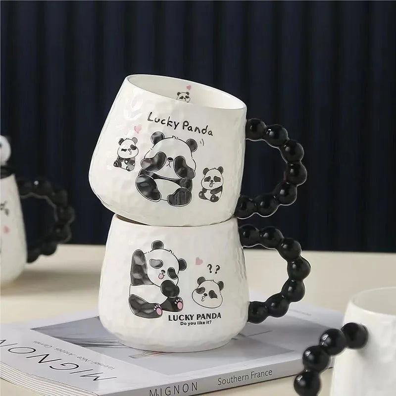 Wholesale Funny Porcelain Coffee Cup 3D Cute Panda Decorative Ceramic Coffee Tea Mugs With Spoon