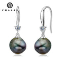 Hook Earrings 925 Sterling Silver Simple Natural 8-9mm Seawater Tahitian Black Baroque Pearl Drop Dangle Earrings for Women