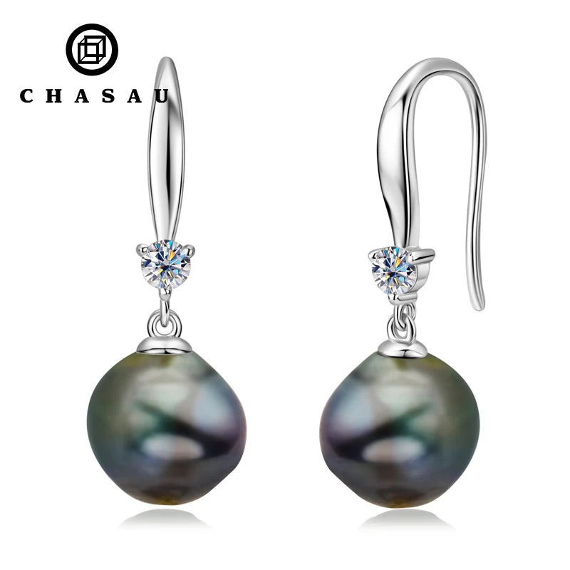 Hook Earrings 925 Sterling Silver Simple Natural 8-9mm Seawater Tahitian Black Baroque Pearl Drop Dangle Earrings for Women