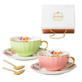 Hot Selling Modern Luxury Ceramic Tea Cup and Saucer with Spoon Bone China Gold Rim Coffee Cup Saucer Set