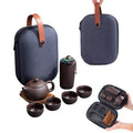 Chinese Porcelain Cup Portable Purple Sand Travel Tea Set with One Pot Four Cups Bag