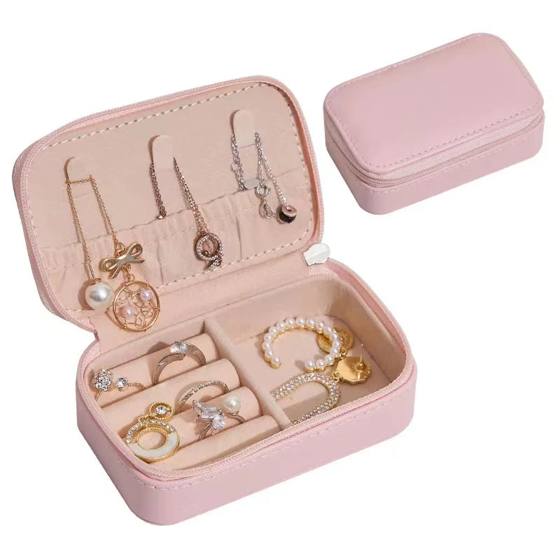 Best Girls Mini Travel Portable Leather Jewelry  Box PU Luxury Storage Holder Box Aesthetic Organizer Jewelry Collect Zipper Bag