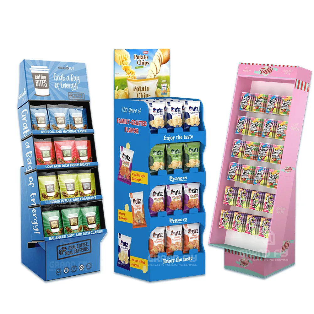 Custom Eco-friendly Recyclable Cardboard Floor Display Stand for Supermarket Food & Drinks Advertising