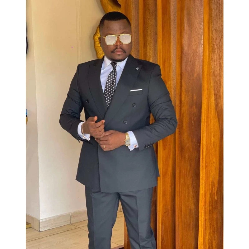 New Classic Double Breasted Mens Suits Slim Fit Groom Wedding Business Formal Gentleman Set 2 Piece Blazer Pant Designs Suit