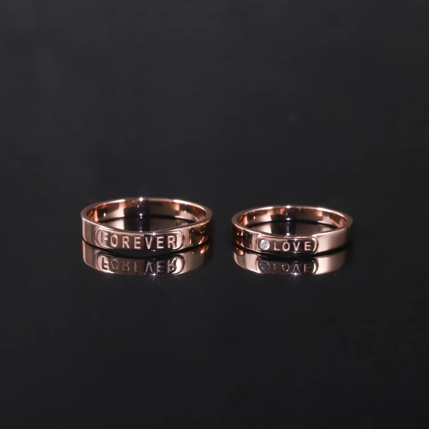 Abiding Personality Engraved FOREVER LOVE Rose Gold Plated Lab Created Diamond Couple Bands Rings Name Engraving Couple Ring