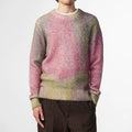 Crew Neck Long Sleeve Color Block Mohair Fuzzy Custom Jacquard Men Pullover Knit Sweater
