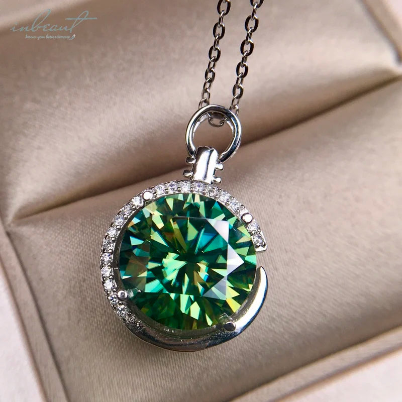 New Arrival Silver 925 Original 6 Carat Brilliant Cut Diamond Test Past Green Moissanite Pendant Necklace for Women Fine Jewelry