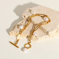 Nickel Free PVD Gold Plated 316L Stainless Steel Link Chain Fresh Water Pearl Charms Adjustable Bracelet for Ladies Women