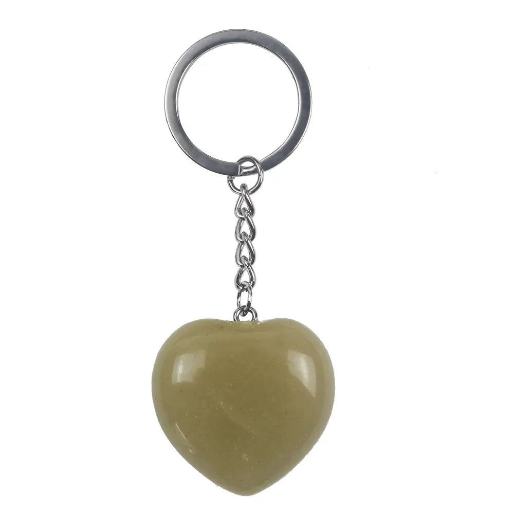 DIY Beauty Anti-aging Stone_ Love Keychain Heart Pendant Gift Accessories Raw Stone Yellow Jade Key Chain