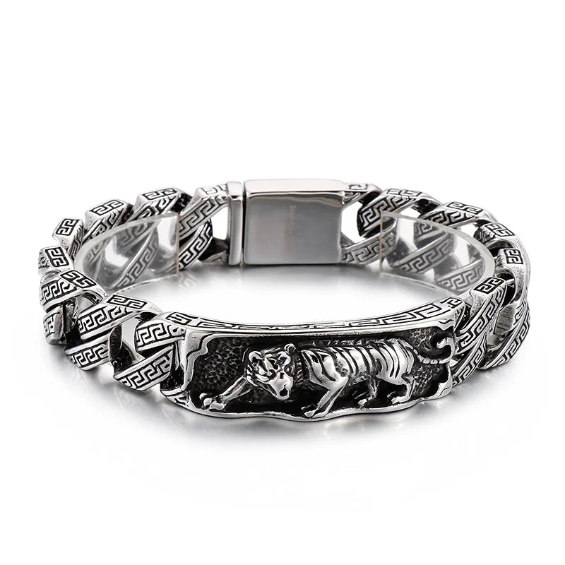 KALEN Vintage 22cm Silver/Gold Stainless Steel Tiger Pattern Link Bracelets