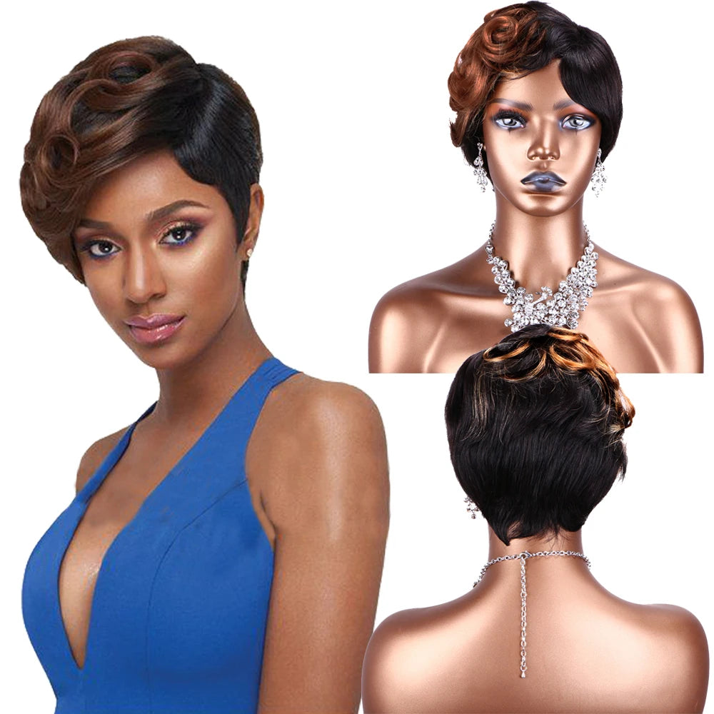 Loose Curl Short Wig Wavy Ombre Color Natural Human Hair Popular Cut Hairstyle