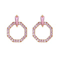 Daidan Earrings Sterling Silver 925 Elegant Earrings Women Pink Cubic Geometric Stud Bridal Zirconia Pink Stud Earrings