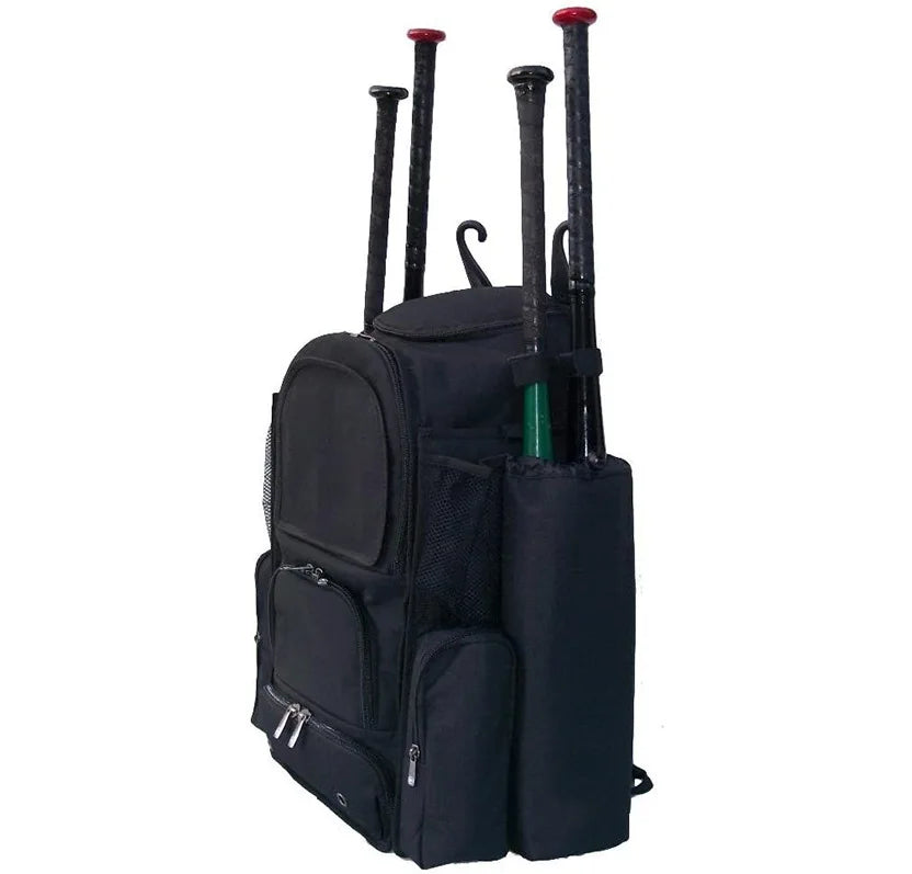 Teen Solid Black Oxford Softball Baseball Bat Backpack with Removable Bat Large Capacity Sports Bag