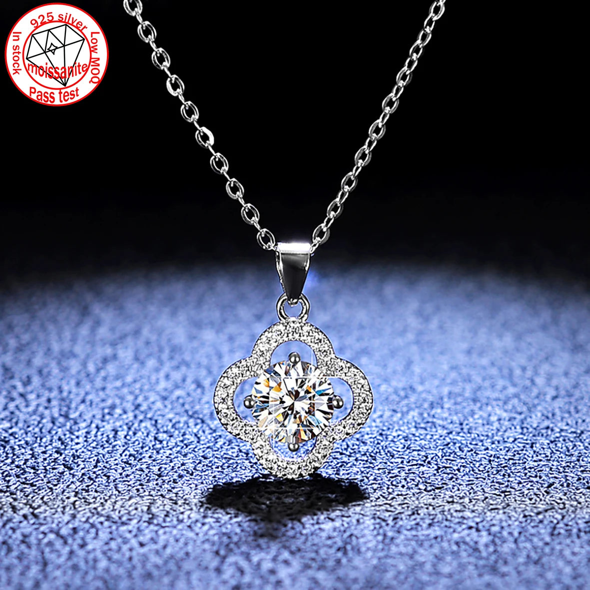 1 Carat Moissanite Stone Pendant Necklace on 925 Sterling Silver Choker Yellow Gold Finish Wedding Four Leaf Clover Necklace