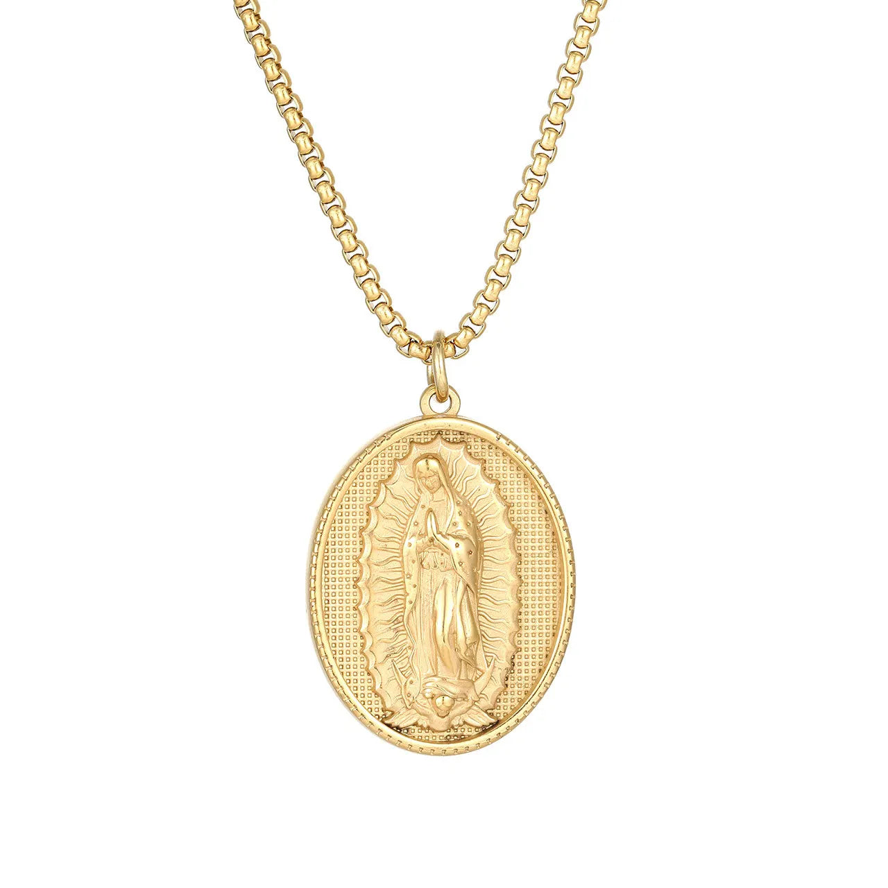 Religious Virgin Mary Necklace Catholic Cross Pendant Non Tarnish Jewelry 18K Gold Plated Stainless Steel Necklace for Women